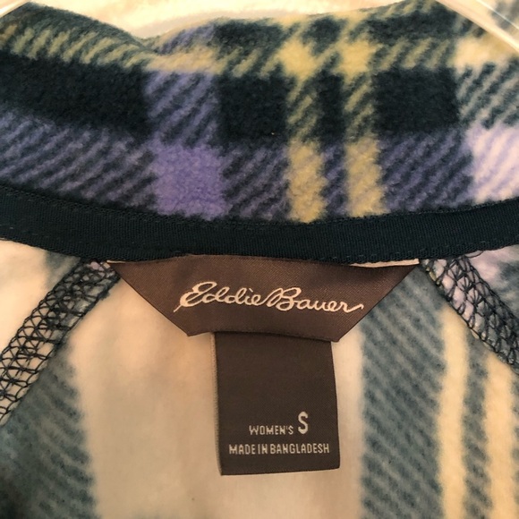 Eddie Bauer Quest Fleece Sweatshirt Long Sleeve Quarter Zip Pear Plaid New Small - Picture 2 of 8